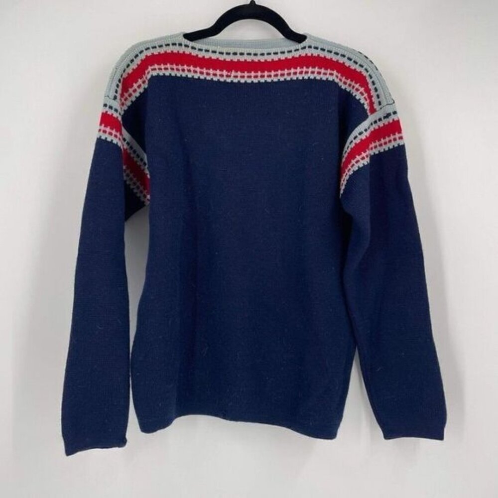 Vintage 60s Obermeyer Women's Wool Long Sleeve Pullover Sweater Navy Red Medium